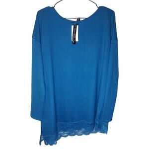 French Laundry Asymmetrical Lace Hem Tunic Top NEW 2X Teal Coastal Romantic